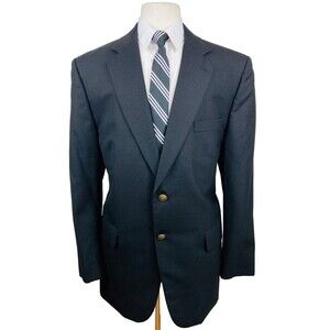 GIANELLI Mens 44R Solid Black Wool Metal Button Blazer Sport Coat Suit Jacket